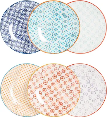 Produktbild von Nicola Spring handbedruckte Beilagenteller – 18 cm – 6 Farben – 6er-Pack