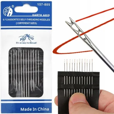 Produktbild von Selbstfädelnde Nähnadeln Set – 12 Stück – Handnähnadeln in Verschiedenen Größen – Perfekt für Handarbeit, Schneiderei & Reparaturen