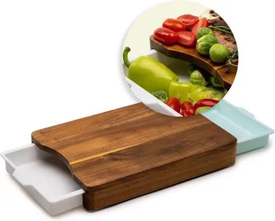 Image de Planche à découper en bois avec bacs de récupération, en bois d'acacia biologique