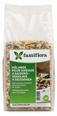 Produktbild von Famiflora Winter-Streufutter - 1kg - 4-Jahreszeiten-Mischung - Energiereich - Winterfutter für Gartenvögel - Vogelfutter