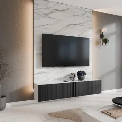 Produktbild von Margaret Hadas24 TV-Schrank Mio Fernsehschrank TV-Lowboard 200 cm Hängend modernes Design Wohnzimmer Wandmontage, TV Möbel weiß, schwarz
