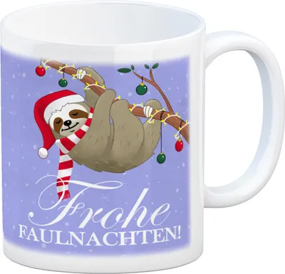 Produktbild von Frohe Faulnachten Kaffeebecher mit süßem weihnachtlichem Faultier