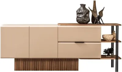 Produktbild von Anrichte Sideboard Holzschrank Kommode Schrank Holz Beige Moderne