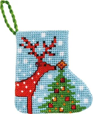 Produktbild von Permin Kreuzstich Stickpackung Weihnachtsstrumpf mini "Rentier", Zählmuster, 7x7cm