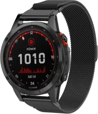 Produktbild von Strap-it Garmin Fenix 7x Milanaise Armbband (Schwarz)