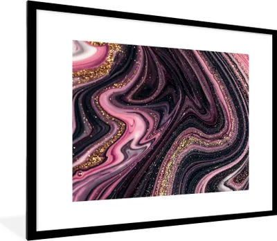 Produktbild von MuchoWow® Gerahmtes Poster Marmoroptik - Rosa - Lila - Gold - Luxus - Marmor 80x60 cm - Poster mit Schwarzem Bilderrahmen Wandposter Rahmen Foto Bilder - Schlafzimmer-Dekorationen - Fotoposter