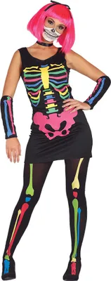 Produktbild von bunters Skelett Kleid mit Stulpen Kostüm für Damen Gr. M/L, Größe:M
