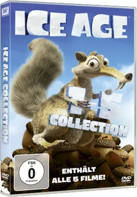 The image shows the DVD box set for the Ice Age movie collection, featuring the character Scrat.
