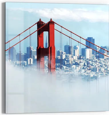 Produktbild von DEQORI Glasbild Echtglas 30x30 cm 'Brücke im Nebel' Wandbild Bild modern Deko