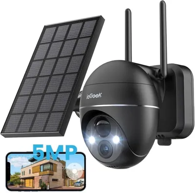 Produktbild von ieGeek 5MP Überwachungskamera WLAN für den Außenbereich kabellos Solar 360 ° PTZ Solarkamera Akku 2,4 GHz Nachtsicht Farbe PIR-Erkennung 2-Wege-Audio