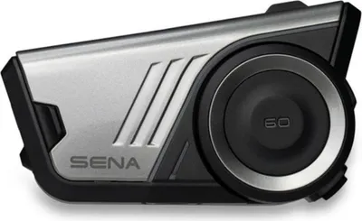A close-up studio shot of a Sena motorcycle intercom device.