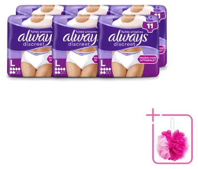 Zdjęcie produktu dla 6 sztuk majtek chłonnych Always Discreet, rozmiar L, opakowanie ekonomiczne
