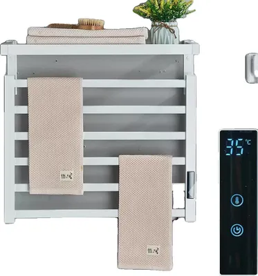 Produktbild von Elektrischer Handtuchwärmer, wasserdicht IPX4, Carbonfaserheizung, intelligente Touch-Steuerung, Weiß-B, Rechts, 220V