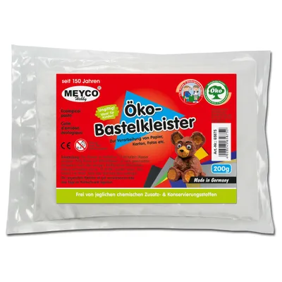 A package of glue for crafting, with a teddy bear illustration.