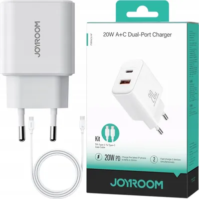 Produktbild von Joyroom Eu 20W Usb-A Usb-C Schnellladegerät + Usb-C Kabel Weiß
