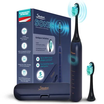 Obrázek produktu pro Sonický zubní kartáček Silodent Midnight Blue | Elektrický zubní kartáček s antiseptickými štětinami | Prémiový zubní kartáček s 5 režimy