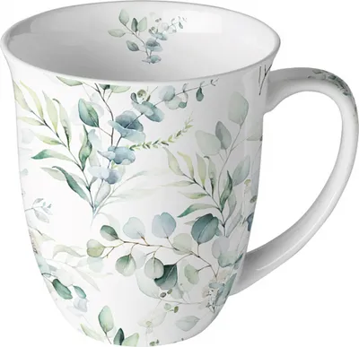 Produktbild von Tasse 10cm Porzellan mit Eukalyptus Motiv Weiß / Grün