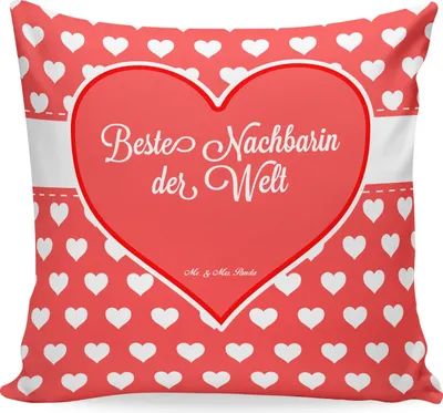 Produktbild von Mr. & Mrs. Panda Kuschel Kissen Nachbarin - Geschenk, Angrenzer, Dankeschön, Nachbarn, Sofa, kuschelkissen 40x40, Freundschaft, Anwohnerin, couch, Sofakissen, 40 x 40