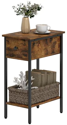 Obrázok produktu pre Príkonový stolík z dreva a kovu s zásuvkou | Farba: Hnedá | Rozmery: 25 x 39,8 x 58,2 cm