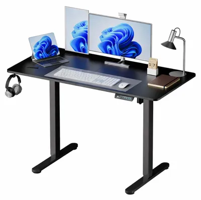 Produktbild von Relaxdays höhenverstellbarer Schreibtisch, elektrisch, Stehtisch Display, HBT: 120x140x60 cm, Metall, Holzoptik, schwarz