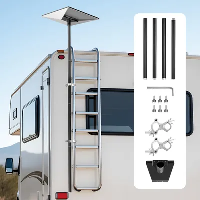 Produktbild von VEVOR Starlink Gen 3 RV-Leiterhalterung 2450x142x185 mm, 360° verstellbare Winkelhalterung, mit Montagezubehör-Set, extra langer Leiteradapter aus Stahl, kompatibel mit Gen 3 & V3, Schwarz