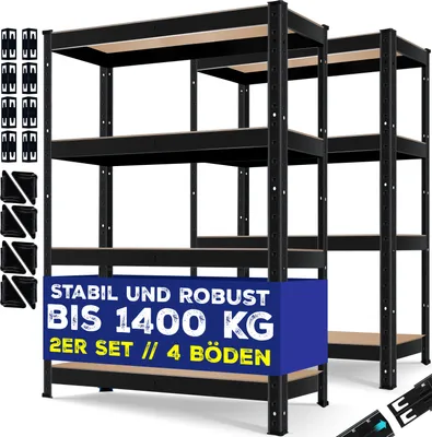 Produktbild von MASKO® 2er-Set Lagerregal Schwerlastregal, Kellerregal , bis 875 kg belastbar, 5 verstellbare Ablagen, MDF-Platten Regal aus Metall, Steckregal, Werkstattregal, Keller, Garage