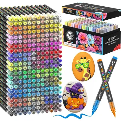Produktbild von Acrylstifte für Steine Wasserfest Pinselspitze 1-6mm 264er Set