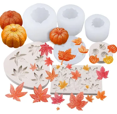 Productafbeelding van Siliconen mal pompoen en esdoornblad - Set van 7 - Epoxy en fondant - Halloween