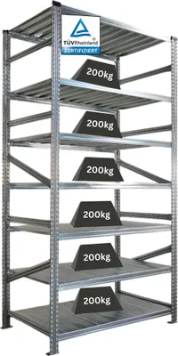 Produktbild von Fachbodenregal PROXIMO mit  Stecksystem | Grundregal | HxBxT 250x120x60cm | 7 Ebenen | Beidseitig nutzbar | Verzinkt