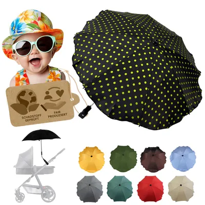 Produktbild von BAMBINIWELT Sonnenschirm für Kinderwagen Ø68cm UV-Schutz50+ Schirm Sonnensegel Sonnenschutz, PUNKTE GRÜN