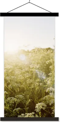 Produktbild von MuchoWow® Textilposter Blumen - Weiß - Frühling 90x180 cm mit schwarzem Rahmen - Dekoration Wohnzimmer