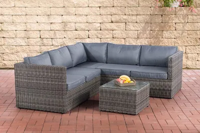 Produktbild von CLP  Ecksofa-Garnitur Liberi 5mm Ecksofa-Garnitur Polyrattan grau-meliert Polsterfarbe Eisengrau