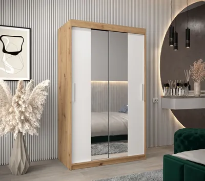 Produktbild von Schwebetürenschrank mit einer Breite von 120 cm TIMEA 1 – Eiche Artisan / Weiß