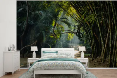 Produktbild von MuchoWow® Fototapete für Wohnzimmer oder Schlafzimmer Wandtapete Vinyl Motivtapete Wald - Straße - Bambus - 600x400 cm - Vinyltapeten