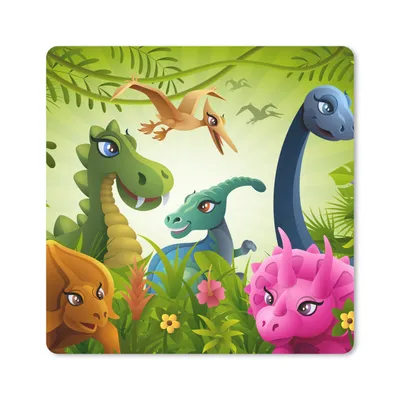Produktbild von MuchoWow® Mauspad Mousepad Dinosaurier - Tiere - Dschungel - Illustration - Baby - Jungen - Mädchen - Kinder 30x30 cm - Mousepads - Maus Mat - Pad - Mausunterlage - Gaming