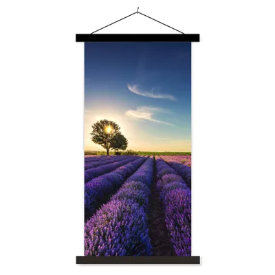 Produktbild von MuchoWow® Textilposter Lavendel - Sonne - Baum - Blumen - Lila 90x180 cm mit schwarzem Rahmen - Dekoration Wohnzimmer