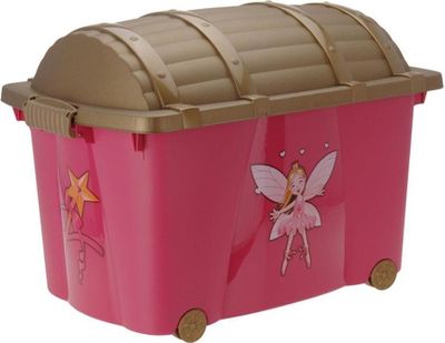 H&S Decoration | Spielzeugtruhe Prinzessin - 42x60x40 cm - Rosa - Mit Rollen - Praktische Aufbewahrung