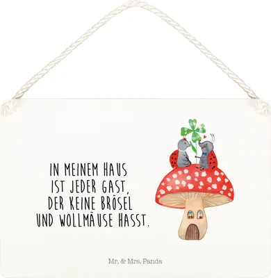 Produktbild von Mr. & Mrs. Panda Schild Marienkäfer Fliegenpilz DIN A5 - Weiß - Geschenk, Holzschild, Wohnung, Zuhause, holzbild, Haus, Lustige Sprüche, wandtafel, Türschild, hängeschild
