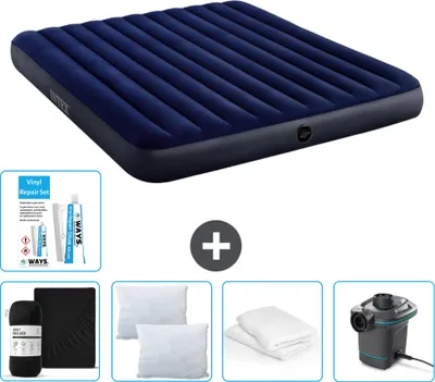 Produktbild von Intex Luftbett – 2 Personen – 183 x 203 x 25 cm – Blau – im Lieferumfang enthalten Spannbettuch - Küssen - Pumpe - Reperaturset en Kissenschutz