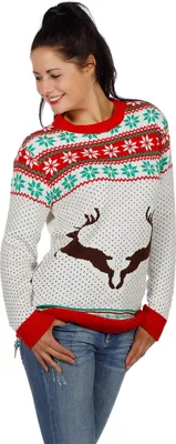 Produktbild von Weihnachtspulli Springende Rentiere Gemustert Uni