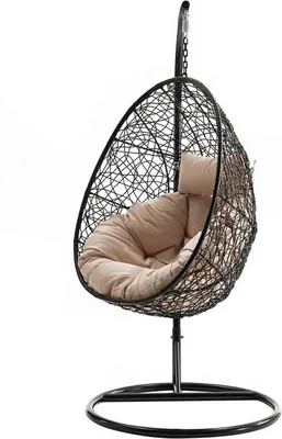 Produktbild von Mirjan24 Hängesessel Fogo, Stilvoll Gartenmöbel, Gartensessel mit Stahlskelett, Hängekorb, Kokon (Farbe: Schwarz, Kissen: Beige)