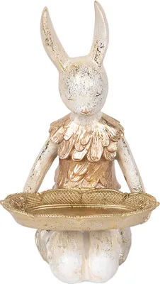 Produktbild von Clayre & Eef Dekorationsfigur Kaninchen 26 cm Beige Goldfarbig Kunststoff