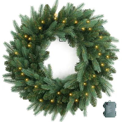 Weihnachtskranz 60 cm, 50 LED, batteriebetrieben, künstlich, grün