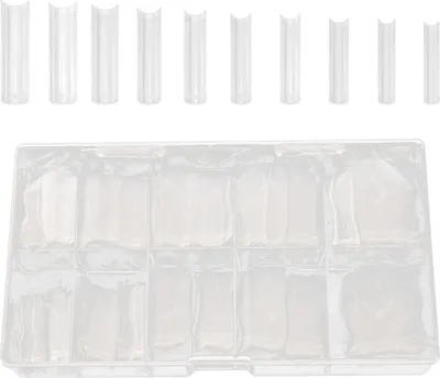 Produktbild von 500 Stück durchsichtige künstliche Fingernägel in 10 verschiedenen Größen, lange Sargform, inklusive transparenter Box für Profis und Anfänger