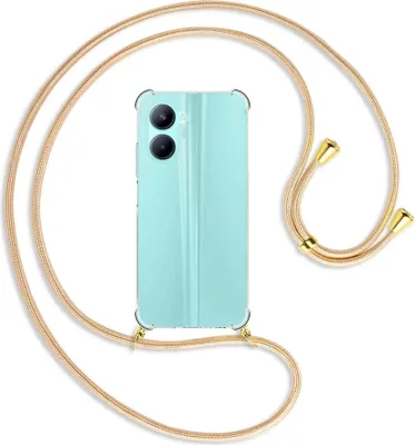 Produktbild von Handykette Backcover-Schutzhülle mit Band (Metall goldfarben) für Realme C33 (RMX3624, 6.5'') - Goldkordel