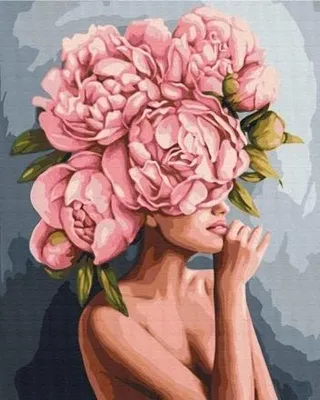 Produktbild von Malen nach Zahlen: Akt einer Frau mit Blumen, 40x50 cm, auf Leinwand, gerahmt. Kreatives Hobby