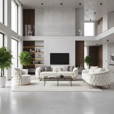 Produktbild von Sofa -Set MIRA mit Knopfheftung in 5 edlen Farbvarianten 3-Sitzer + 3-Sitzer + Sessel Farbe: Weiß