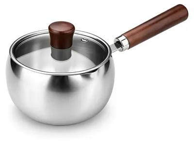 Edelstahl-Topf mit Holzgriff, Ausgießer & Deckel, 800 ml
