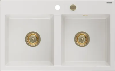 Immagine prodotto di Mexen Hektor lavello in granito 2 vasche 800 x 480 mm, bianco, sifone dorato - 6521802000-20-G