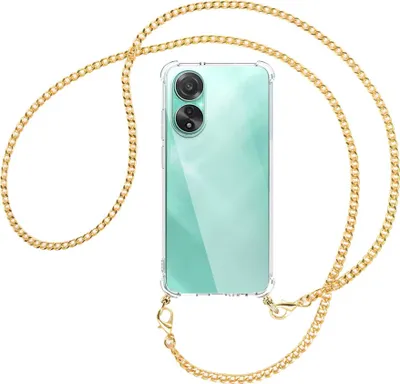 Produktbild von Handykette Backcover-Schutzhülle mit Band (Metall goldfarben) für Oppo A78 4G (CPH2565) - goldfarbene Kette